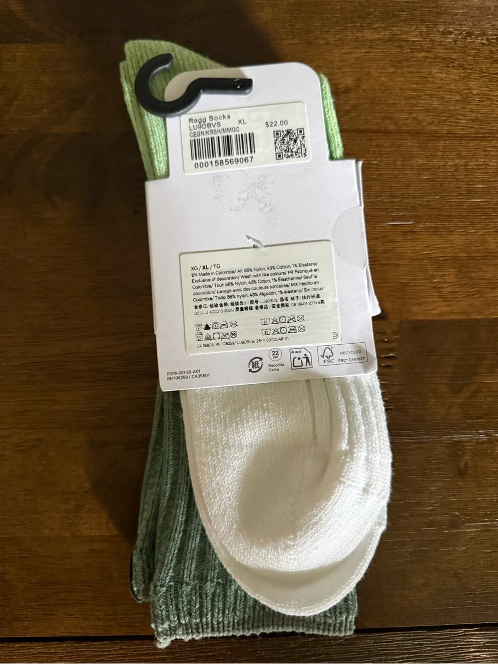 Lululemon NWT XL Ombre Green Ragg Crew Socks unisex